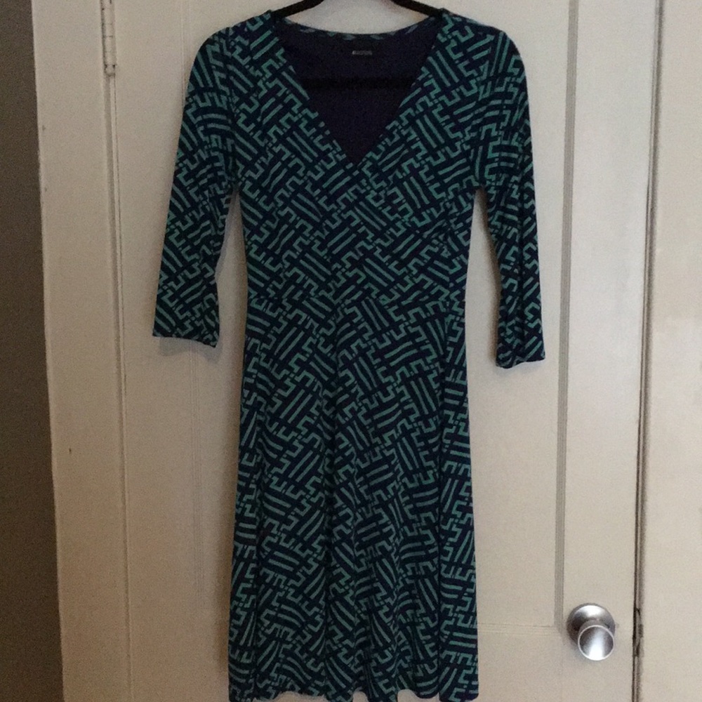 Teal and navy faux wrap dress